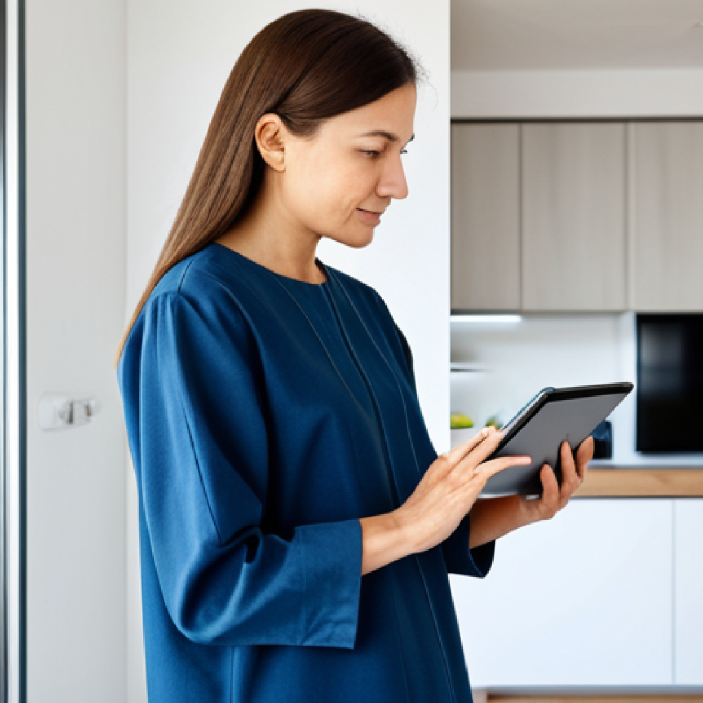 **Prompt 1:** A professional adult woman, fully clothed in modest, comfortable home attire, standing in a bright, modern living room. She is holding a tablet, carefully analyzing real-time energy consumption data displayed on the screen. In the background, a subtle smart energy meter is visible on a wall. The room is filled with natural light, reflecting an efficient and comfortable home environment. Perfect anatomy, correct proportions, natural pose, well-formed hands, proper finger count. Safe for work, appropriate content, fully clothed, family-friendly, high-quality professional photography, detailed, realistic.