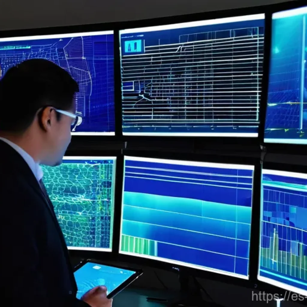 에너지 관리 정책의 성공 사례 - "A dynamic, high-tech control center for a 'Smart Grid' energy network. The room is filled with glow...