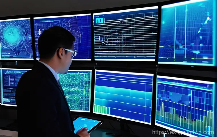 에너지 관리 정책의 성공 사례 - "A dynamic, high-tech control center for a 'Smart Grid' energy network. The room is filled with glow...