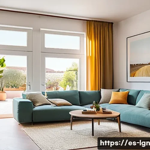 Home 33 에너지 절감 목표 설정 방법 - A modern Spanish family home interior during daytime, showcasing a living room bathed in natural sun...