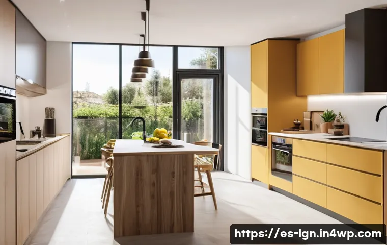 에너지 관리와 소비자 행동 변화 - A modern Spanish kitchen interior showcasing energy-efficient appliances with visible A++ energy rat...