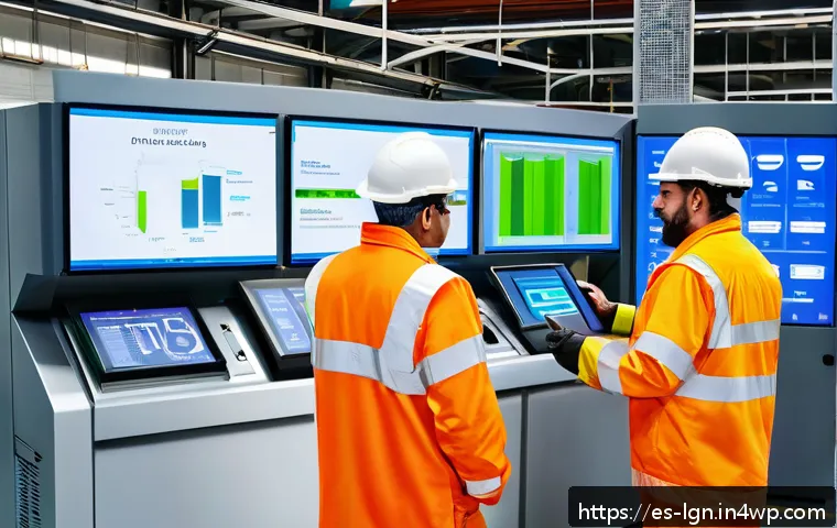 에너지 관리 시스템의 경제적 효과 - A modern industrial facility interior showing an advanced energy management system in action, with s...