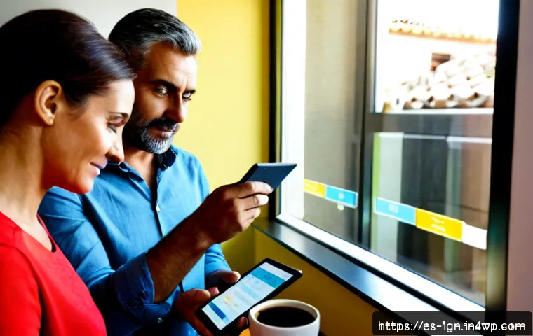 에너지 사용 최적화를 위한 분석 도구 - Photorealistic Spanish household energy optimization scene, middle-aged couple reviewing a clean tab...